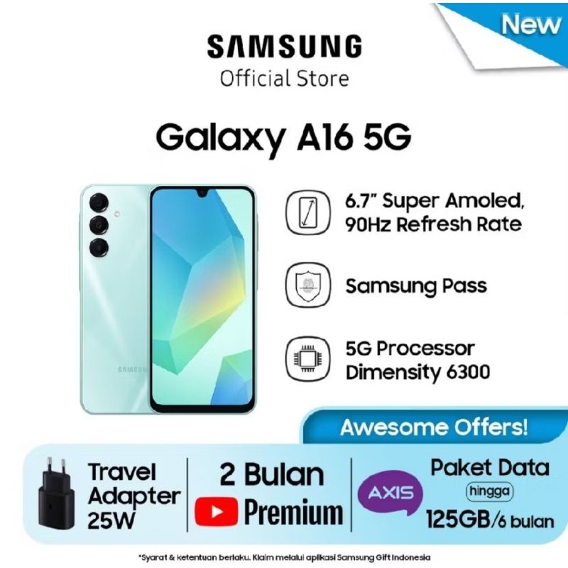 SAMSUNG GALAXY A16 5G Ram 8/256 Light Green||Garansi Resmi