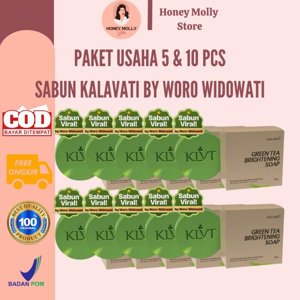 [DAPAT 5 10 PCS] Sabun Kalavati Green Tea Brightening Soap BPOM, Sabun Woro Widowati Mencerahkan Kulit Wajah Badan