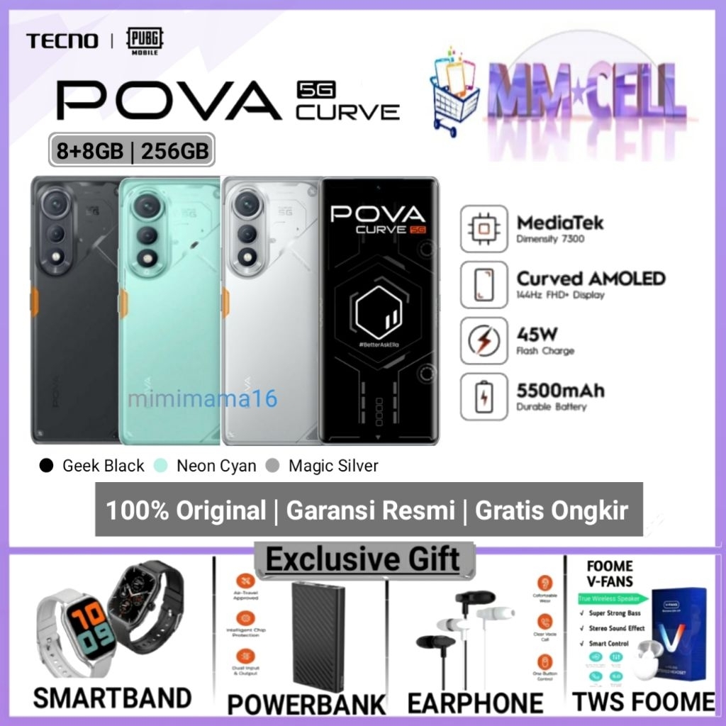 TECNO POVA CURVE 5G RAM 8/256 GB GARANSI RESNI TECNO