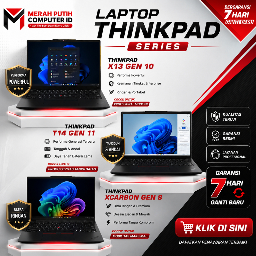 Lenovo ThinkPad Series | X13 Gen 10 • T14 Gen 11 • X1 Carbon Gen 8 | Laptop Bisnis Premium Bergaransi
