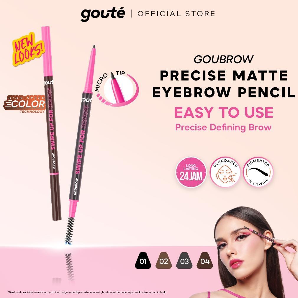 Goute Matte Eyebrow - Pensil Alis putar Long Lasting upto 12H | Buildable & Blendable Precise Tip & Soft Spoolie Goubrow