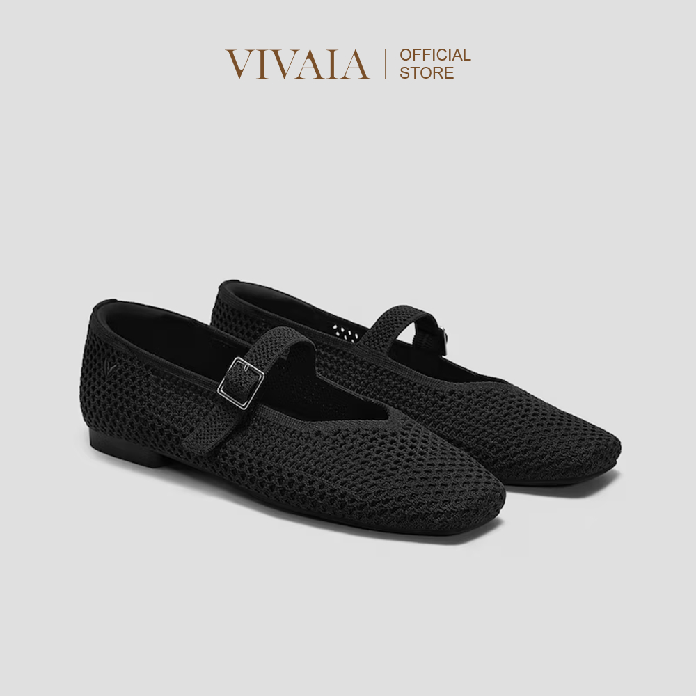 VIVAIA Sepatu Wanita Square-Toe Mary-Jane (Margot Mary-Jane) - Black Mesh