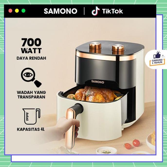 (EKSKLUSIF JORDI ONSU) SAMONO Aesthetic Transparan Air Fryer SNI Hemat Listrik Mesin Penggoreng Tanpa Minyak [SW-AFW04S]