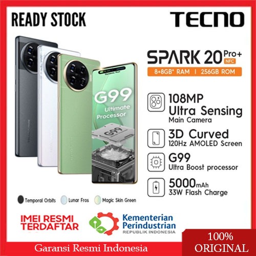 Jual Tecno Spark 20 Pro+ NFC 8GB+256GB 108MP AMOLED Produk Resmi Indonesia | Shopee Indonesia