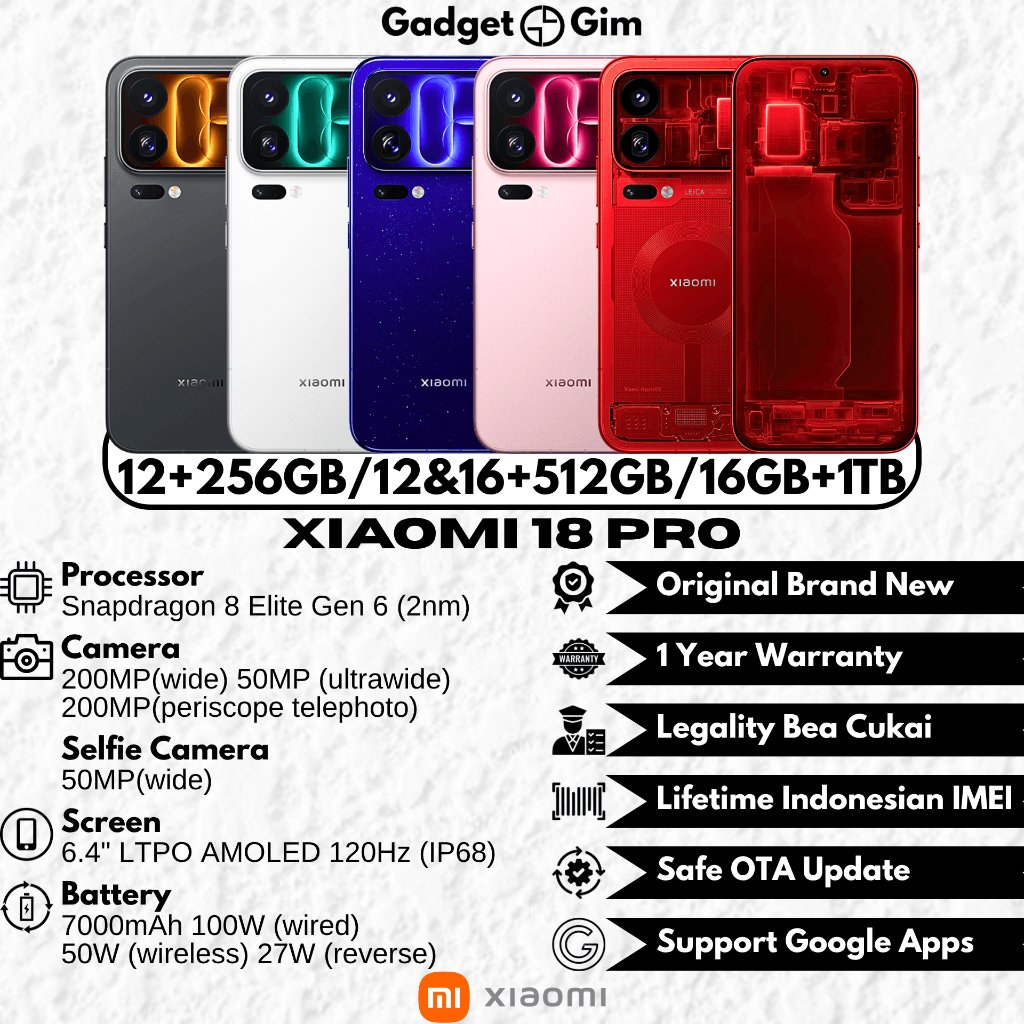 Jual Xiaomi 18 Pro 5G 16GB 1TB Snapdragon 8 Elite Gen 6 200MP 120Hz 7000mAh 100W IP68 BNIB Bergaransi Original | Shopee Indonesia