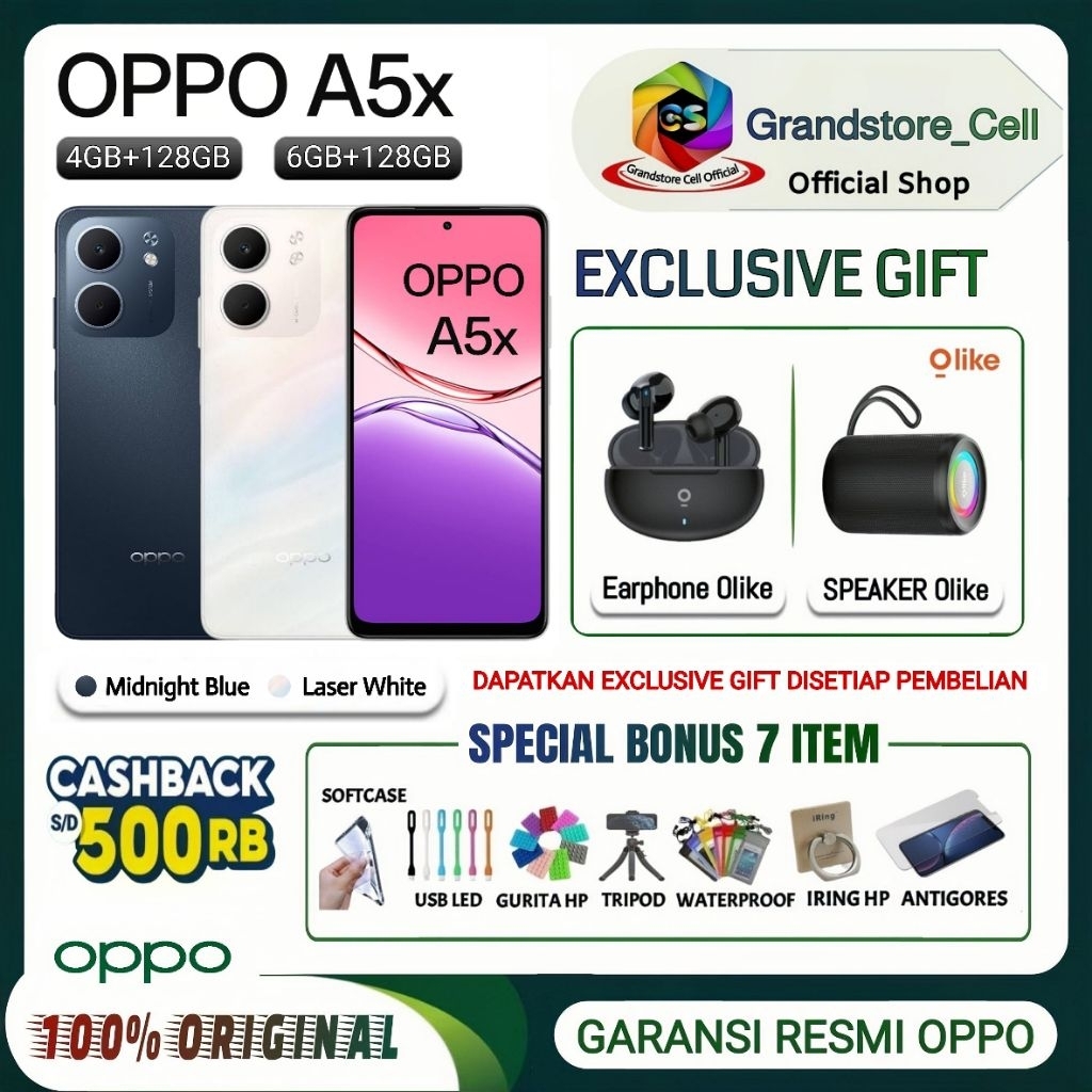 Jual OPPO A5x RAM 4/128GB - RAM 6/128GB, 1000nits Display, IP65 Resistence, GARANSI RESMI OPPO INDONESIA | Shopee Indonesia