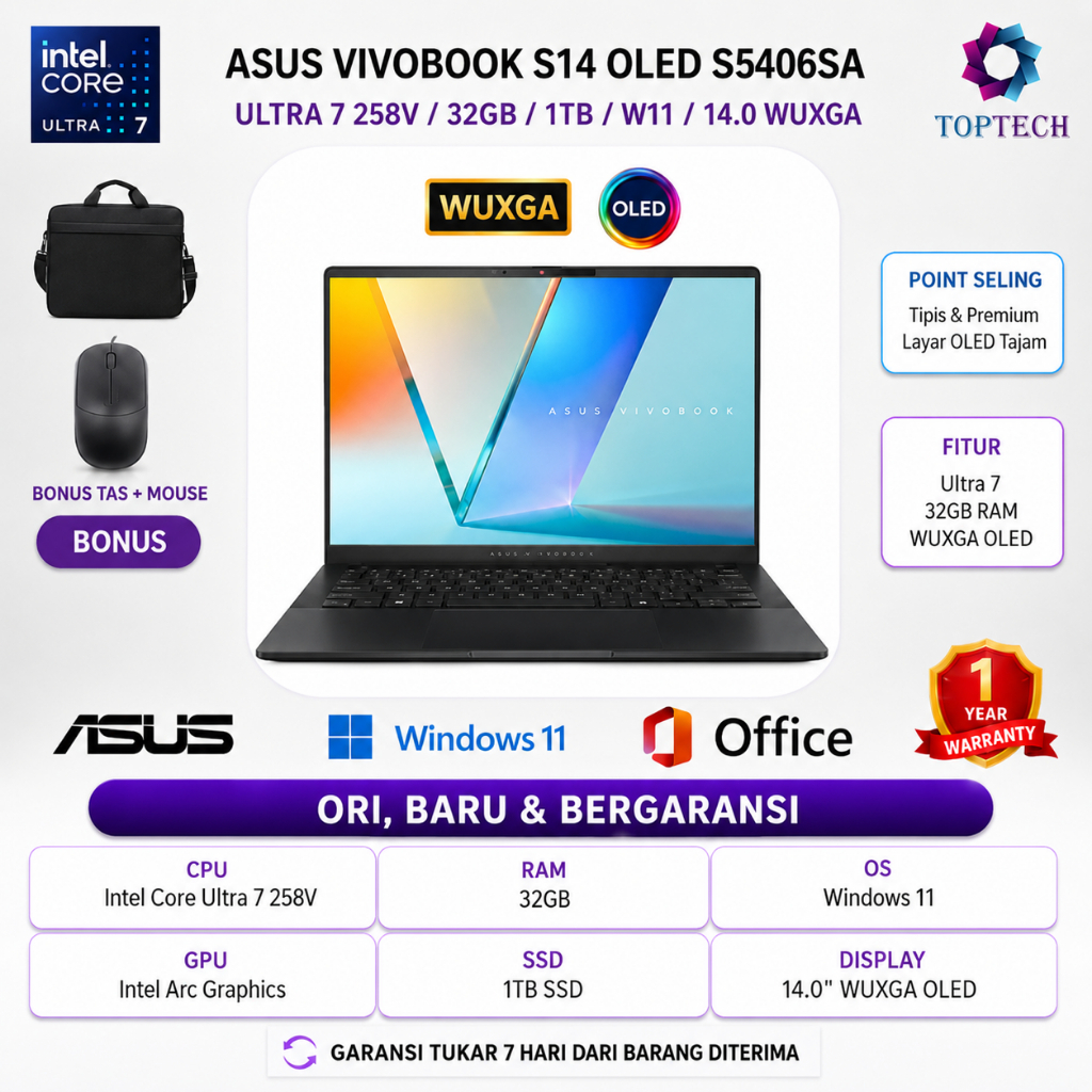 ASUS VIVOBOOK S14 OLED S5406SA ULTRA 7 258V 32GB 1TB W11 14.0WUXGA