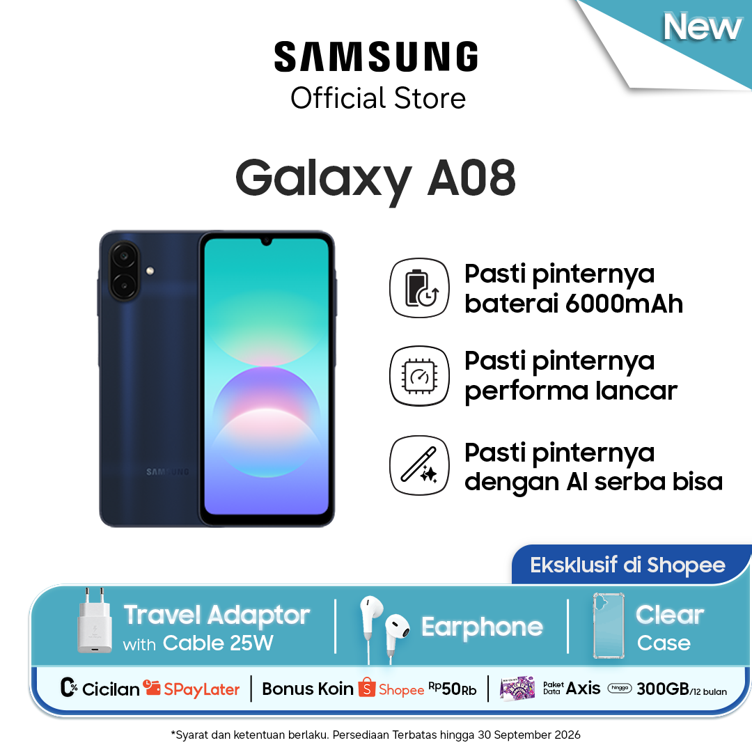 Jual [Eksklusif di Shopee] Samsung Galaxy A08 [4/128GB] - Dark Blue | Baterai 6000mAh | Shopee Indonesia