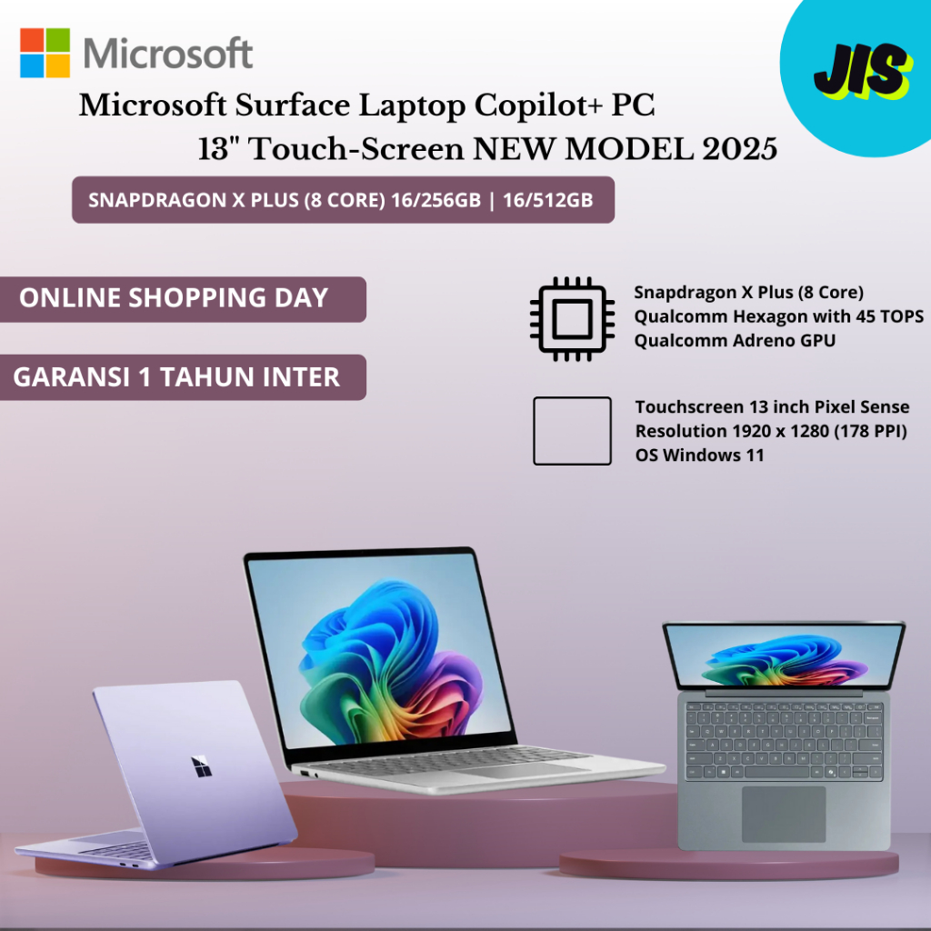 Jual NEW Microsoft Surface Laptop 13" 2025 Copilot+ PC 13inch Touch-Screen - Snapdragon X Plus 8 Core - Ram 16GB SSD 256|512GB - Wind 11 | Shopee Indonesia