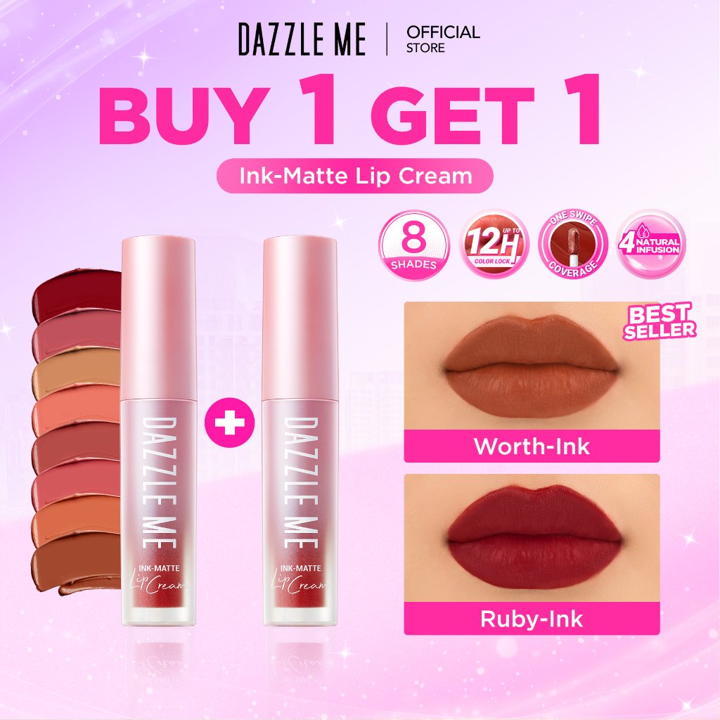 [BPOM] DAZZLE ME Ink-Matte Lip Cream High Pigmented dengan hasil akhir Matte Finish Transferproof Waterproof Tahan Lama 12 Jam