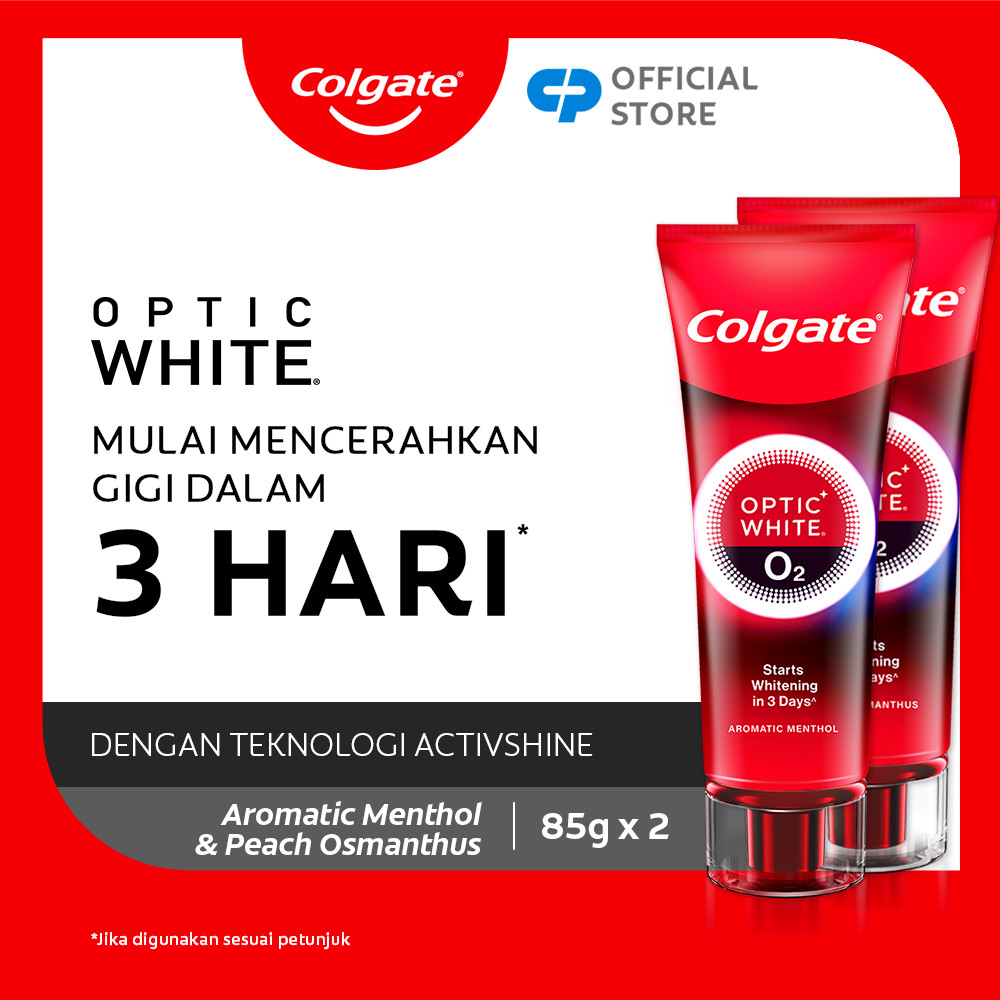 Colgate Optic White O2 85g TwinPack Aromatic Menthol & Peach Osmanthus - Pasta Gigi Putih Alami (Whitening Toothpaste) (2pcs)