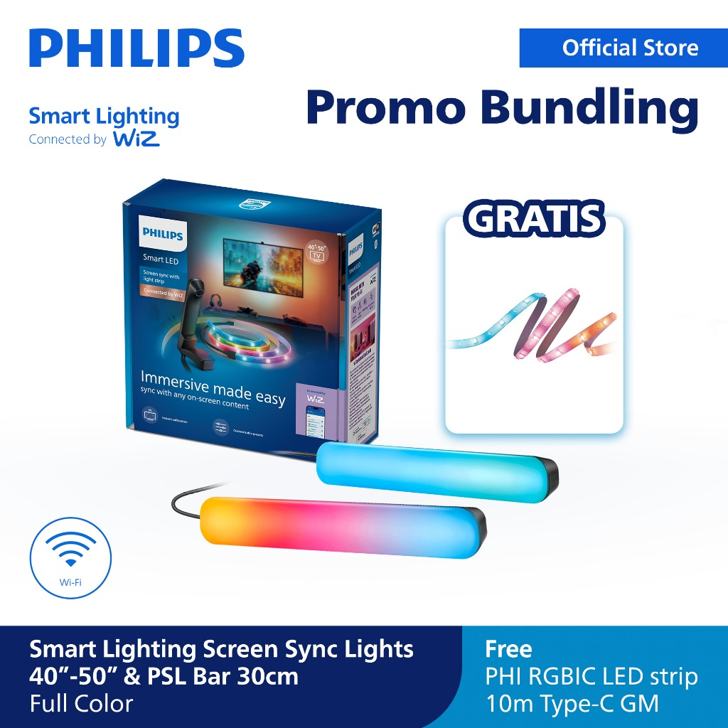 [Special Bundling Kit] Philips Smart WiFi TV Screen Sync Kit 40-50 Inch + Philips Smart WiFi Gradient Light Bar + LED Strip RGBIC 10M