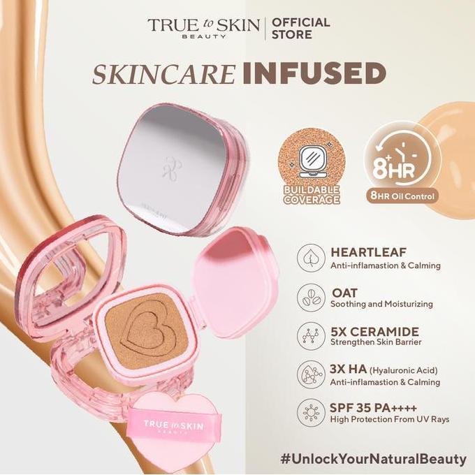 True to Skin - Skinlike Porefecting Cushion SPF 35 PA++++  Medium to High Coverage Satin Matte Finish Lightweight Foundation. Zero Oxidization, Transfer Proof. [Kulit Kering] Concealer Foundation, Skintint, Long Lasting Coverage.