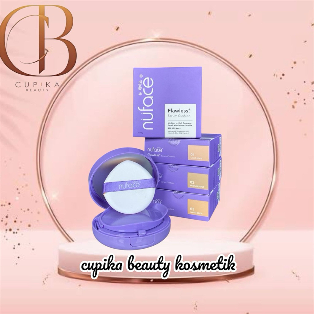ko.oz} NUFACE flawless+ serum cushion medium to high coverage spf 30 pa+++ cerah glowing dan rata
