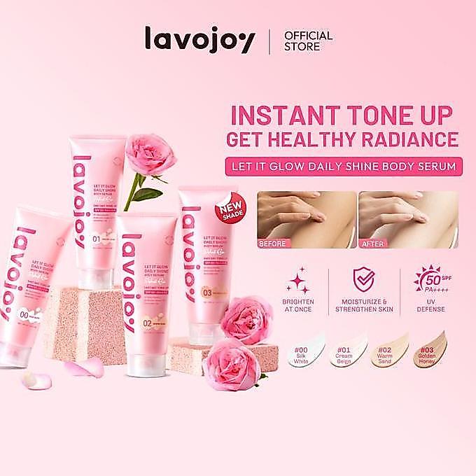 [NEW SHADE] Lavojoy Let It Glow Daily Shine Body Serum Instant Tone Up Delicate Rose with SPF 50 PA++++ | Body Serum untuk Perlindungan Sinar UV | Mencerahkan & Melembabkan Kulit dengan Niacinamide + Australian Super VC+ Ceramide