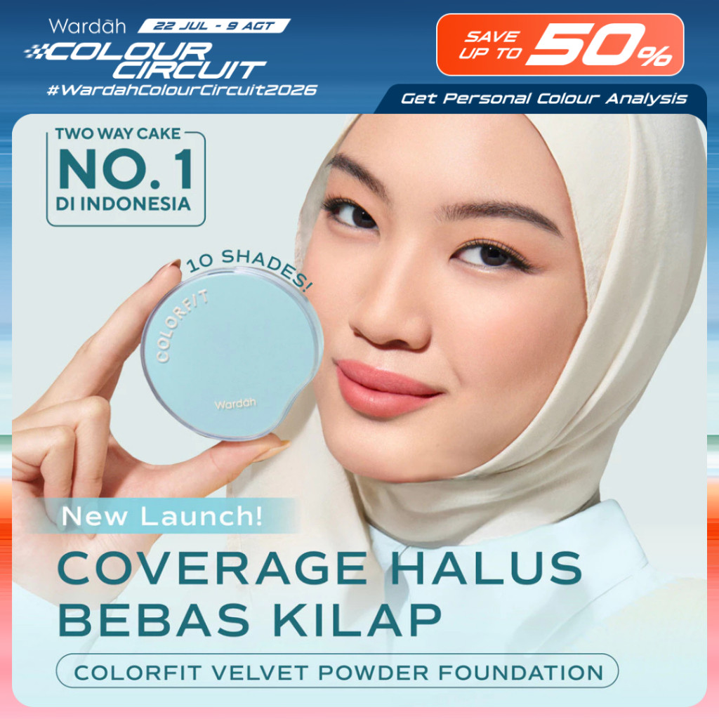 NEW! WARDAH TWC Colorfit Velvet Powder Foundation 11 g - Two Way Cake No 1 di Indonesia, Medium-to-High Coverage, Bedak Padat Tahan Lama 16 Jam Flawless Longlasting for All Skin Type, Breathable, Soft-Blur Cover, TWC Cushion Foundation Matte - Makeup