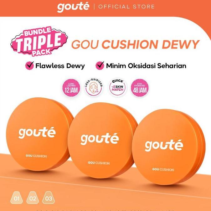 NEW Bundle 3 PCS - goute Goucushion Dewy Finish Cushion with Glowing Look Long lasting up to 12H Stay Hydrated up to 48H Medium to Full Coverage