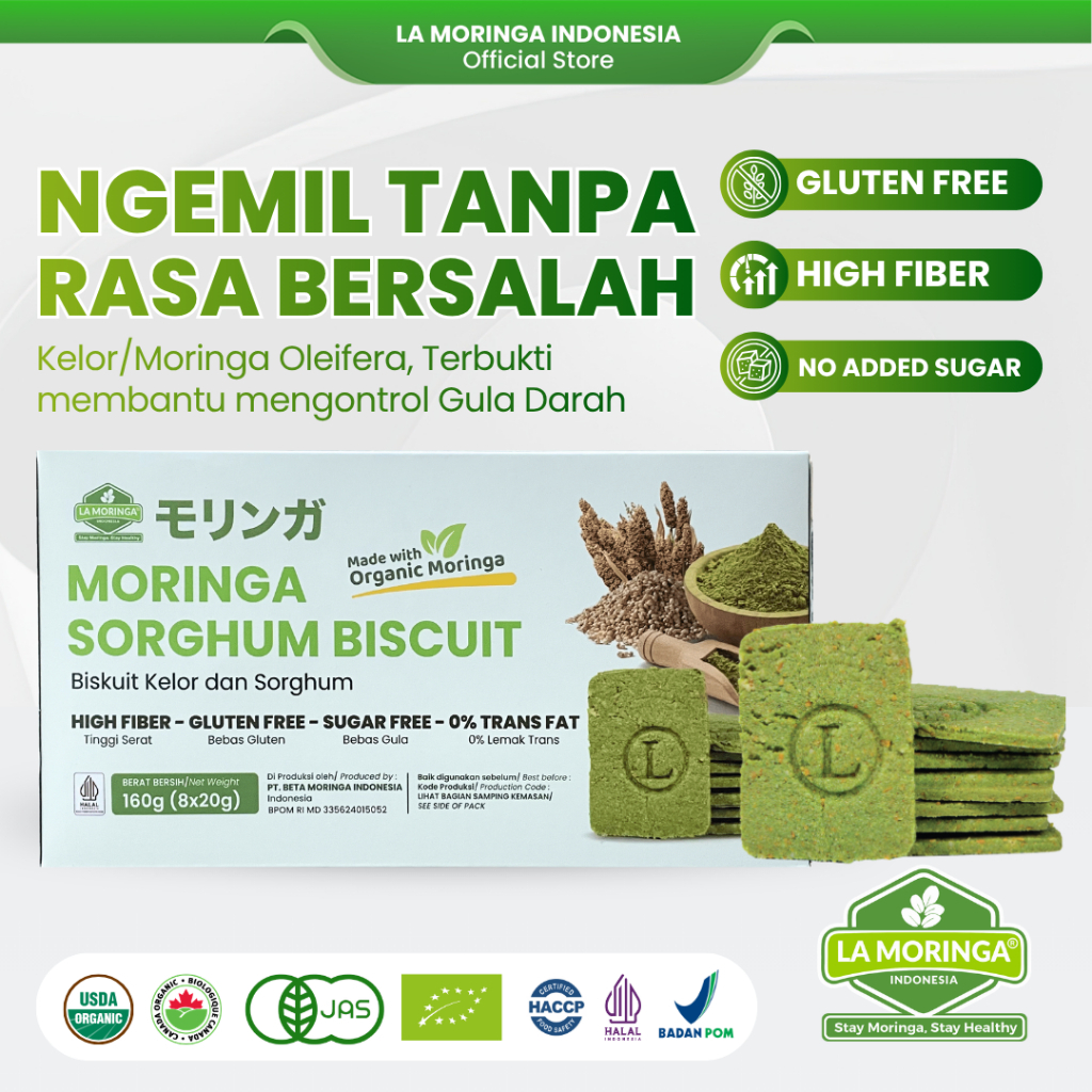 Jual LA MORINGA Biskuit Kelor Sorgum - Camilan Rendah Gula Gluten Free Moringa Sorghum Biscuit 160gr | Shopee Indonesia