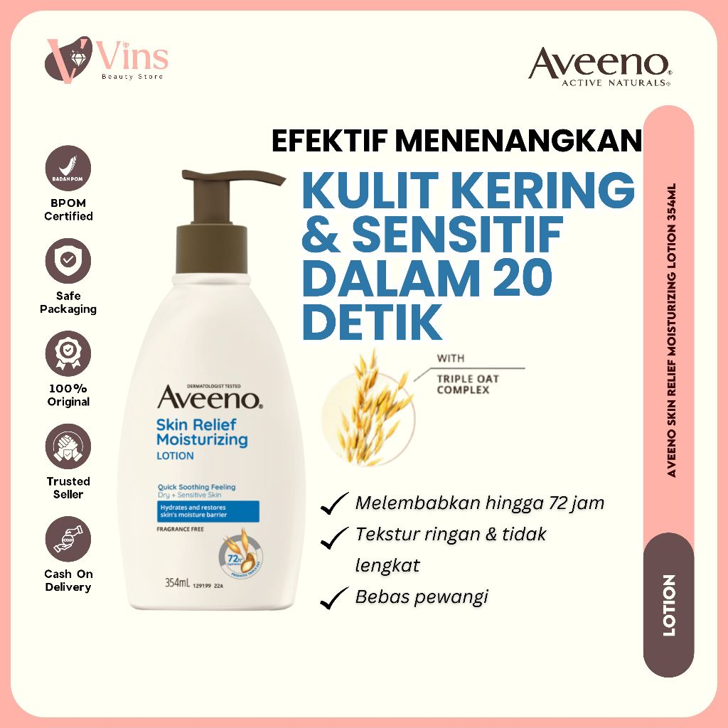 VINS BEAUTY AVEENO Skin Relief Moisturizing Lotion 354ml - Losion Pelembab Badan