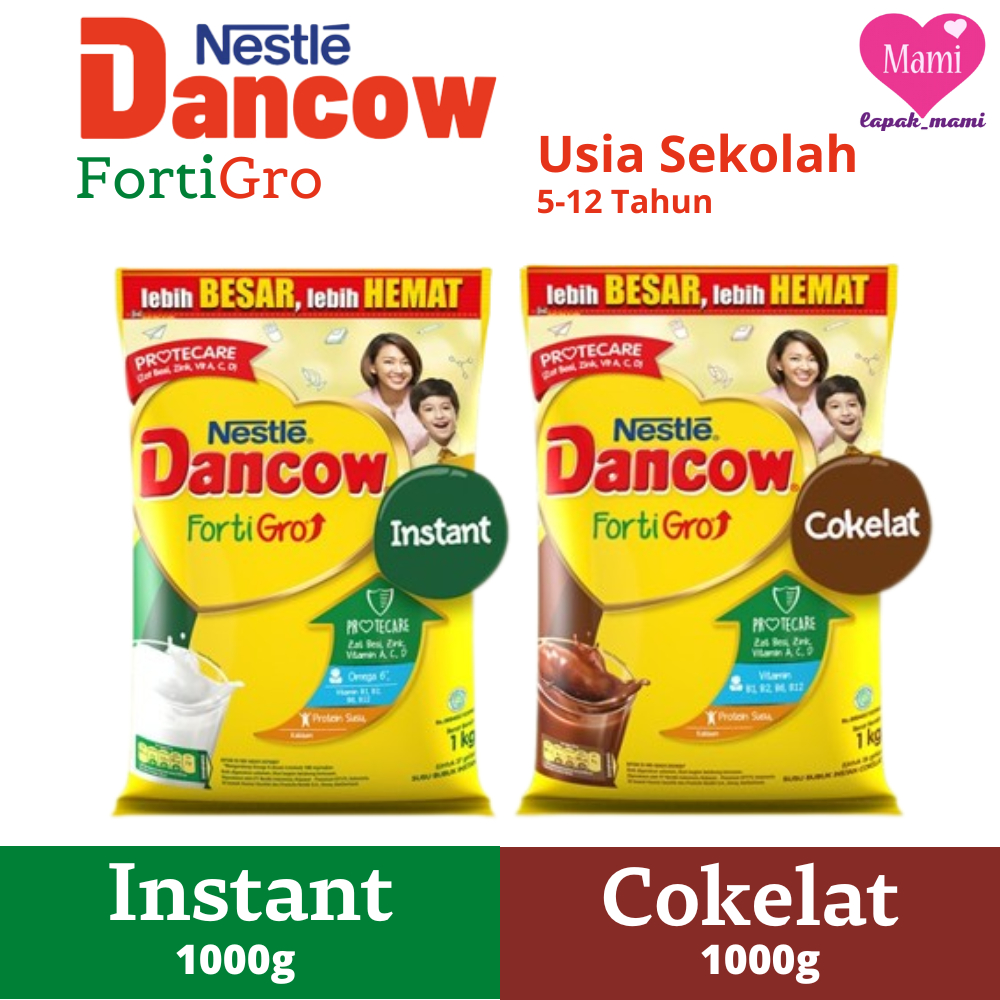DANCOW Fortigro Milk Powder 1000g Pouch Susu Bubuk Instant dan Cokelat Untuk Anak Siap Sekolah