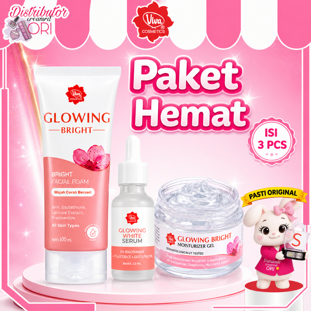 [ PAKET ISI 3 PCS ] VIVA Facial Foam Bright + Moist Glowing White + Serum Glowing | Distributor Cream Ori