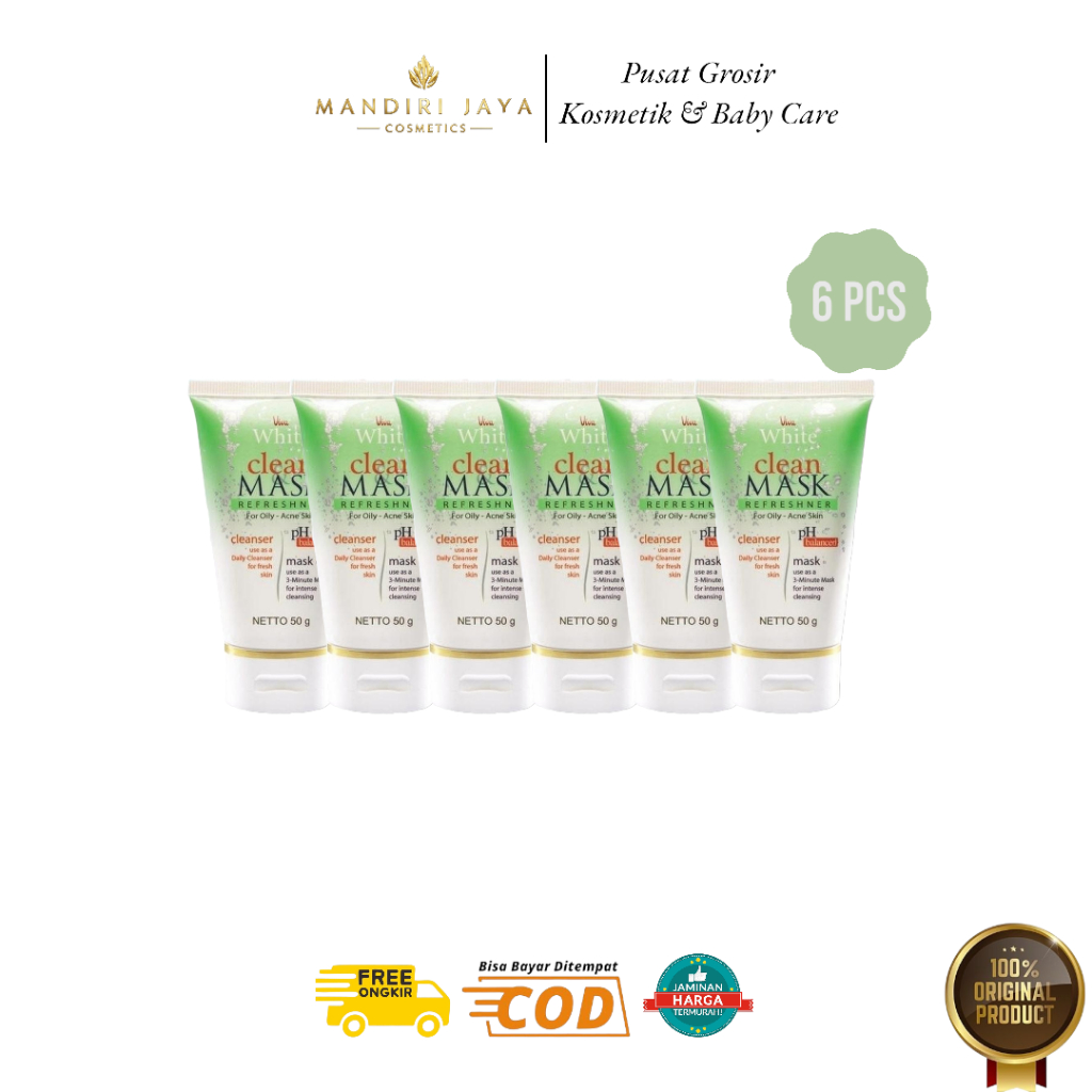 6pcs Viva White Clean & Mask For Oily Acne Skin 50g – Untuk Kulit Berminyak Berjerawat