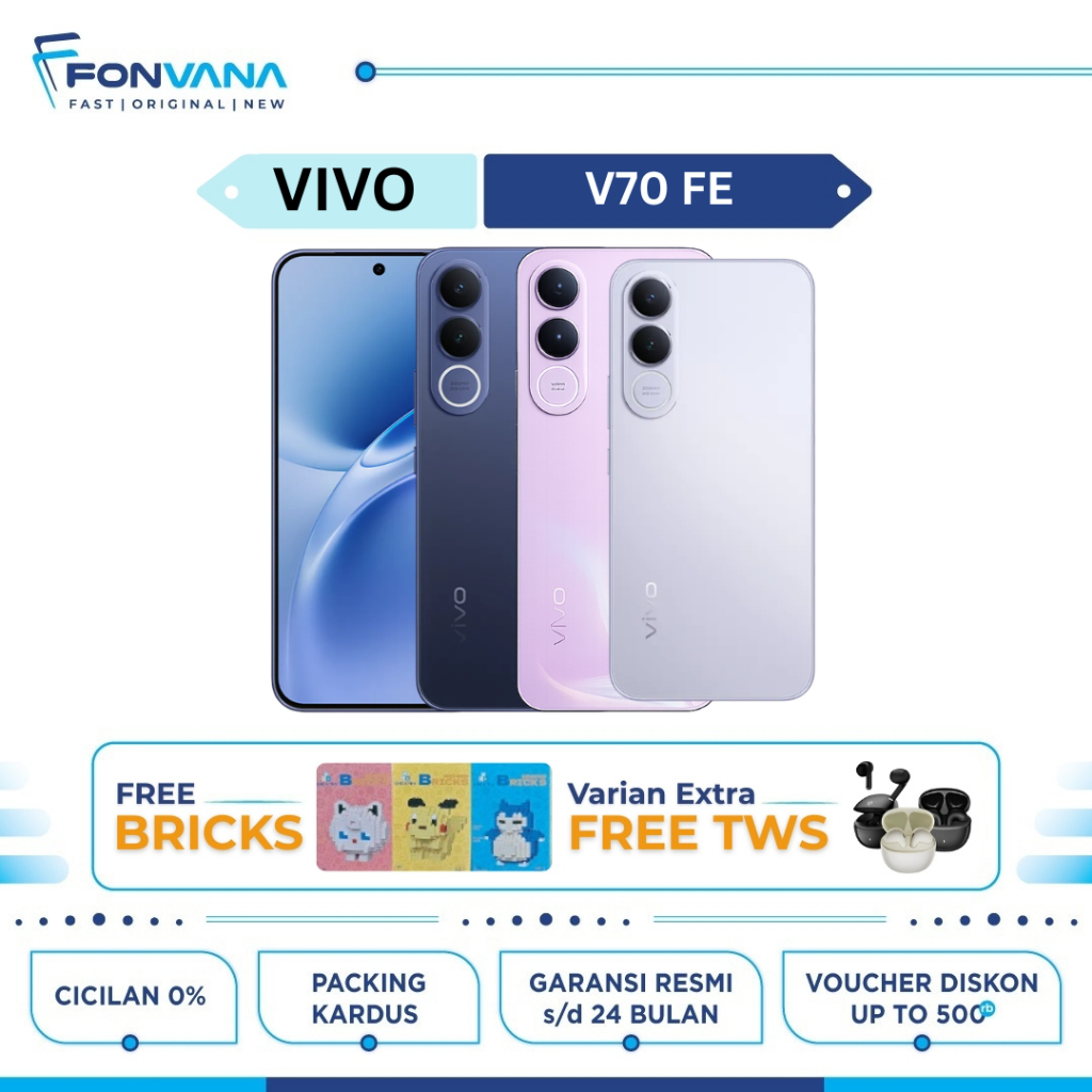 Jual VIVO V70 FE 5G 8/256GB ,8/512GB&12/256GB Amoled 1.5K FHD+ Rounded Corner 7000mAh| Garansi Resmi VIVO Indonesia 1 Tahun | Shopee Indonesia