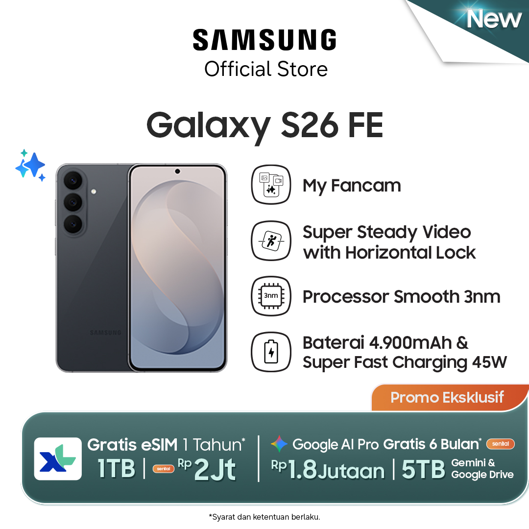 Jual Samsung Galaxy S26 FE 8/256GB - Graphite - Handphone AI | Kamera 50MP | Prosesor 3nm | Shopee Indonesia