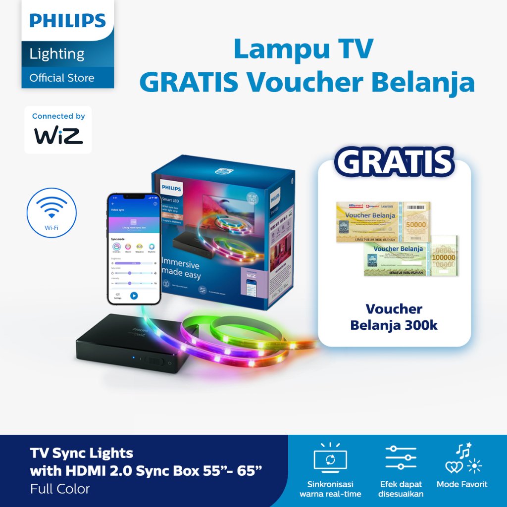 Beli Philips Lampu Smart Wifi HDMI 2.0 Sync box LED Strip Kit 55" - 65'' - Lampu TV - Gratis Voucher Alfamart 300K