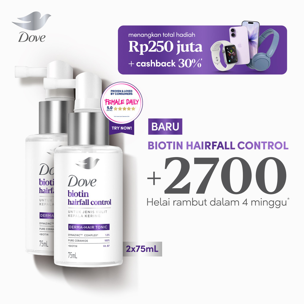Dove Hair Tonic Biotin Hairfall Control 75ml x (2 PCS) - Tonic Hair Booster Perawatan Rambut Rontok Untuk Jenis Kulit kepala Kering dan Sehat