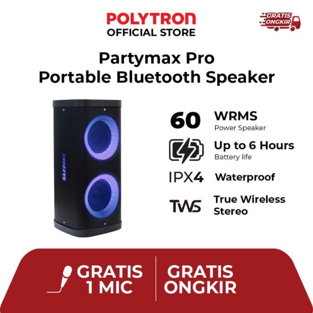 Polytron Partymax Speaker Bluetooth Portable Wireless Karaoke PPSPRO7M22