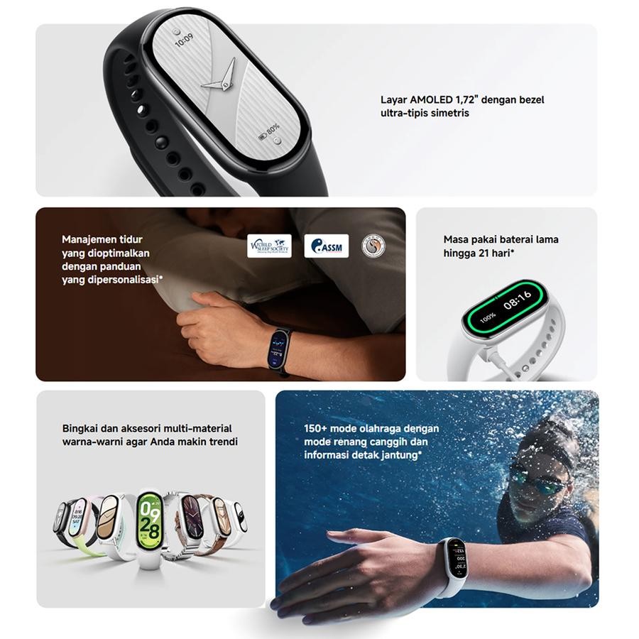 GARANSI Xiaomi Smart Band 10 1.72 inch Amoled 150+ Mode Olahraga Tahan Air 5ATM Xiaomi HyperOS 2