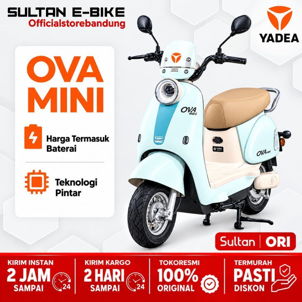 Yadea Ova Mini Sepeda listrik terbaru 2026 clasik modern 500Watr Beragaransi Resmi siap kirim