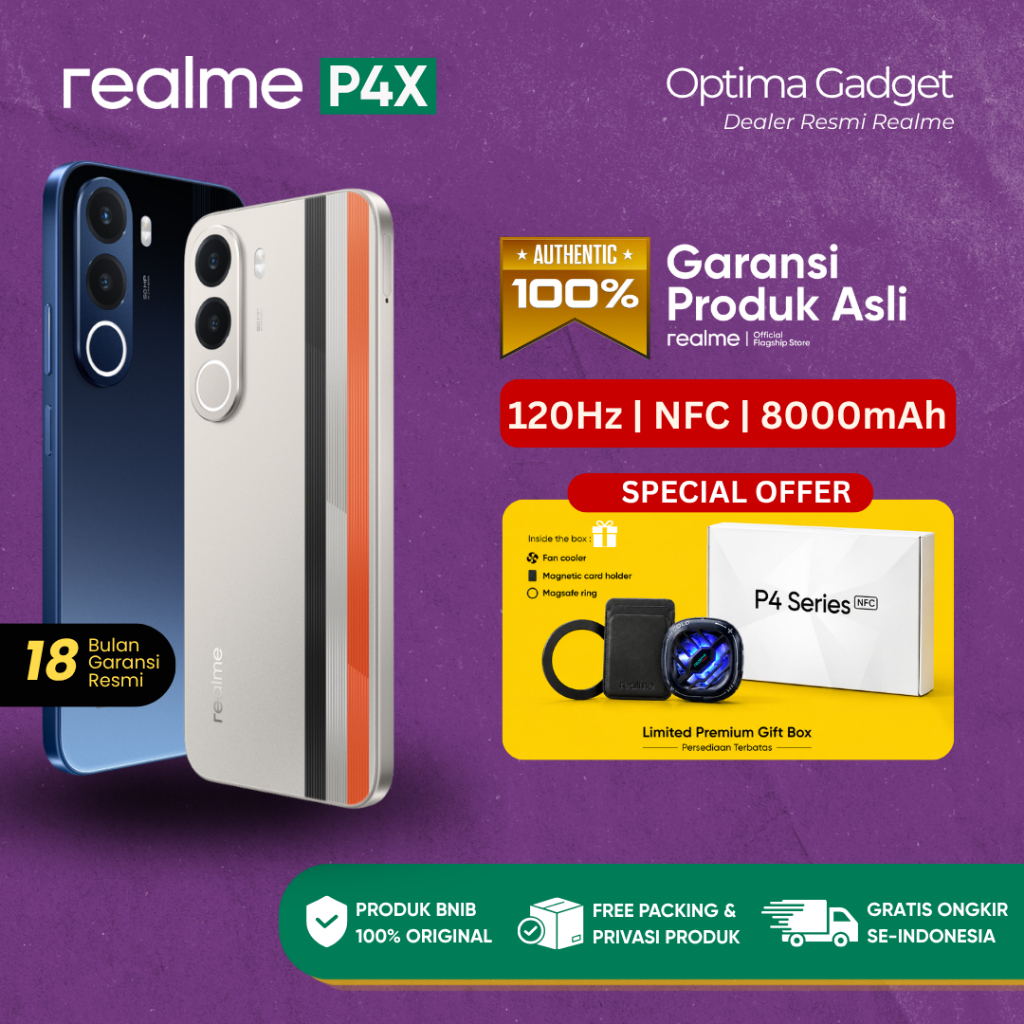[BNIB] realme P4X 4GB 6GB RAM 128GB 256GB INTERNAL Garansi 18 Bulan | 8000mAh Titan Battery | 45W Fast Charge | 120Hz Display | 50MP AI Camera | NFC | Garansi Resmi