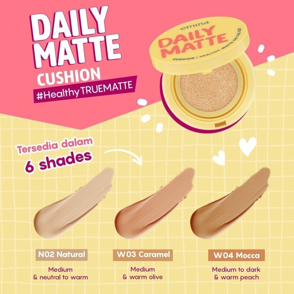 Emina Daily Matte Cushion 15 g - Cushion Matte Finish Tahan Lama 8 Jam dan Oil Control