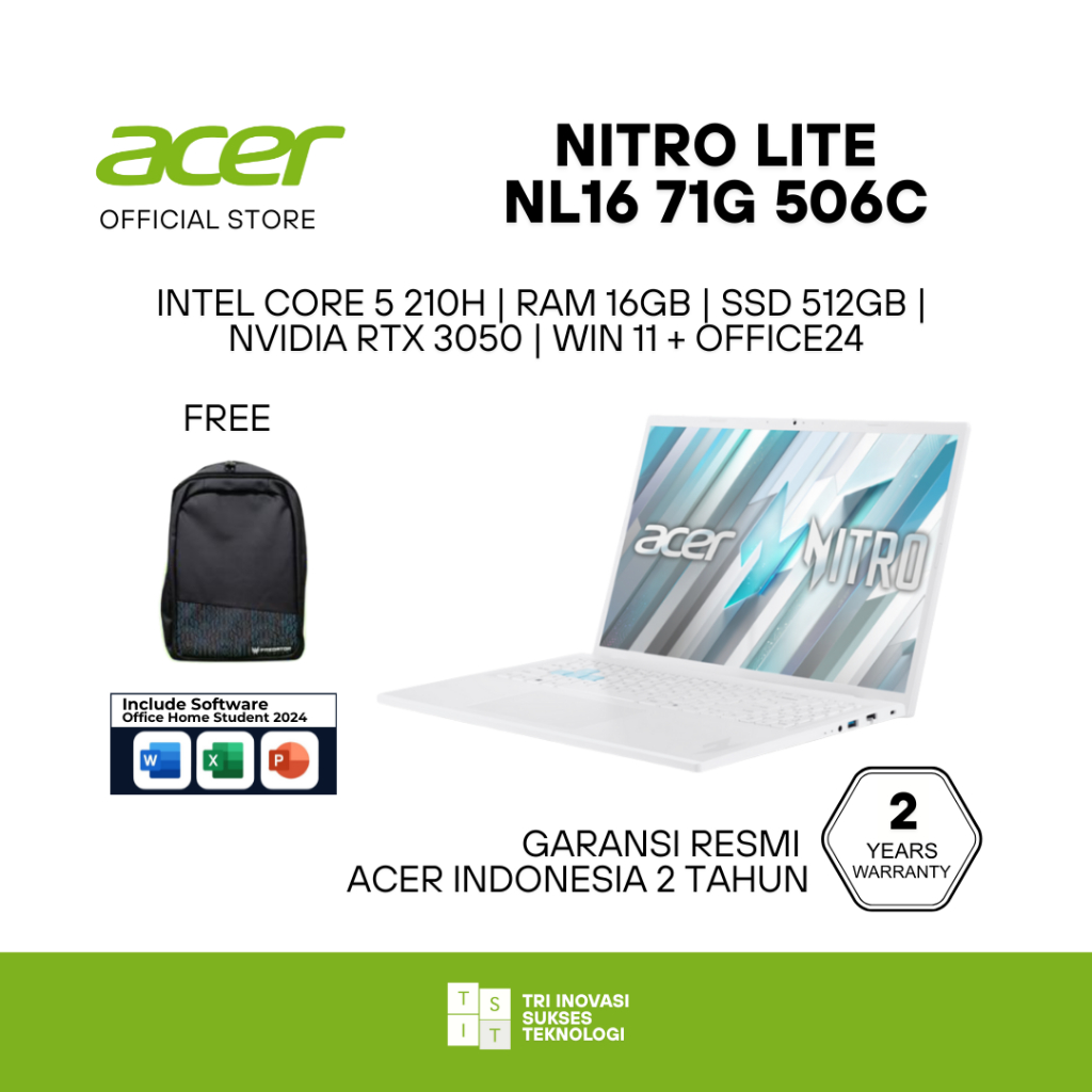 Jual ACER Nitro Lite NL16 71G 506C Intel Core 5 210H 16GB 512GB RTX 3050 Win 11 Office 24 GARANSI RESMI | Shopee Indonesia