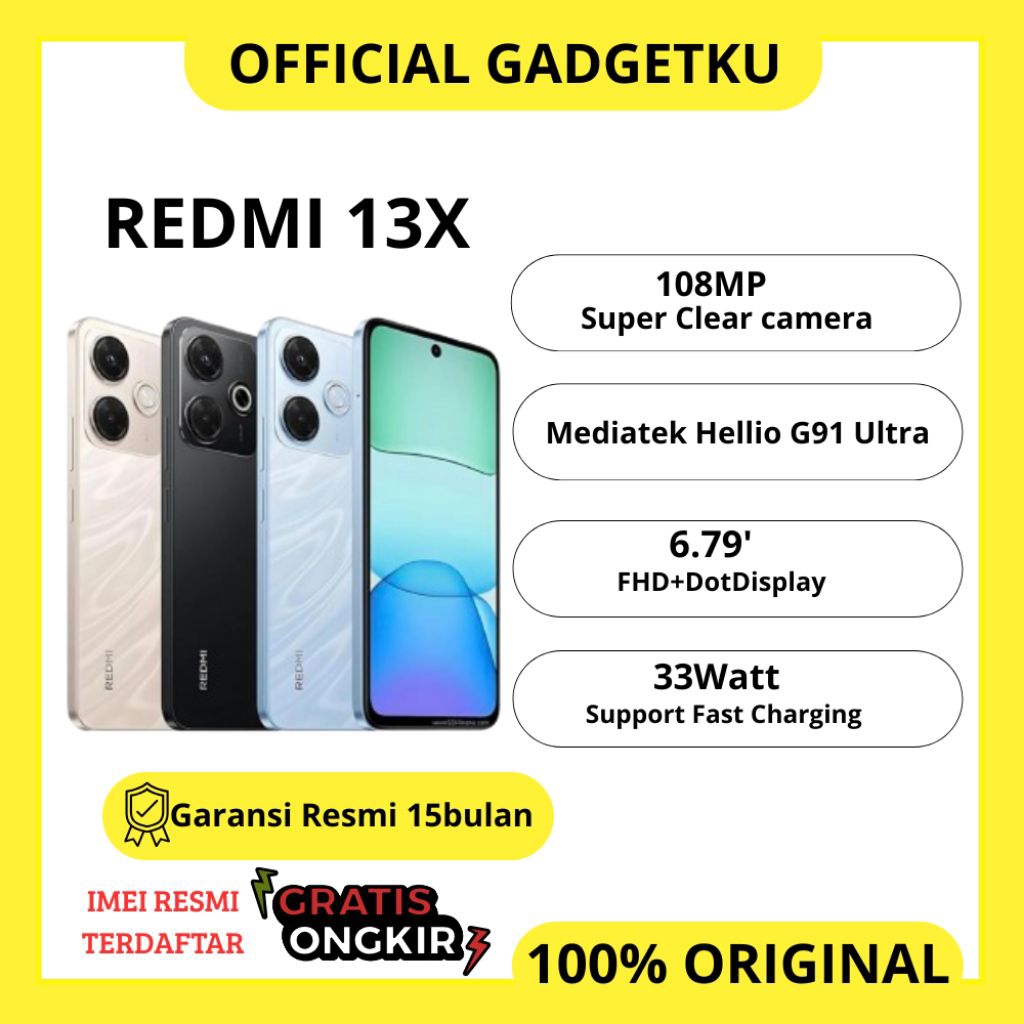 Xiaomi Redmi 13x (8/128GB)(8/256GB)|108MP Camera super clear| Baterai 5030mAh|