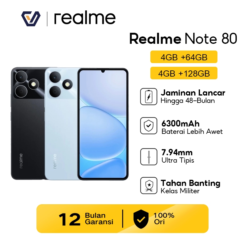 Official Realme Note 80 4+64GB/4+128GB Desain Tangguh | 6300mAh Baterai | Proteksi ArmorShell™ | Jaminan Lancar Hingga 48-bulan | IP54