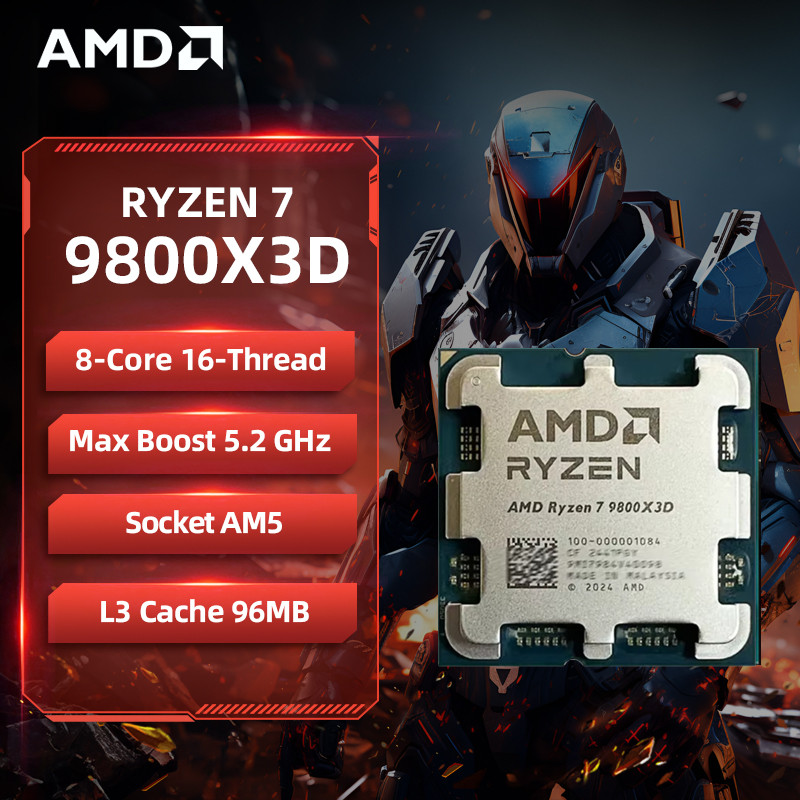 AMD Ryzen 7 9800X3D Game CPU R7 9800X3D Up to 5.2GHz 8-Core 16-Thread 96MB Cae AM5 Desktop Gaming Processor without Package