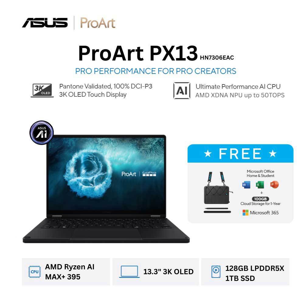 Jual Asus ProArt PX13 HN7306EAC-OLEDS9111TM [AMD Ryzen AI Max+ 395|TouchScreen|RAM 128GB|SSD 1TB|Win11|OHS24+365] | Shopee Indonesia