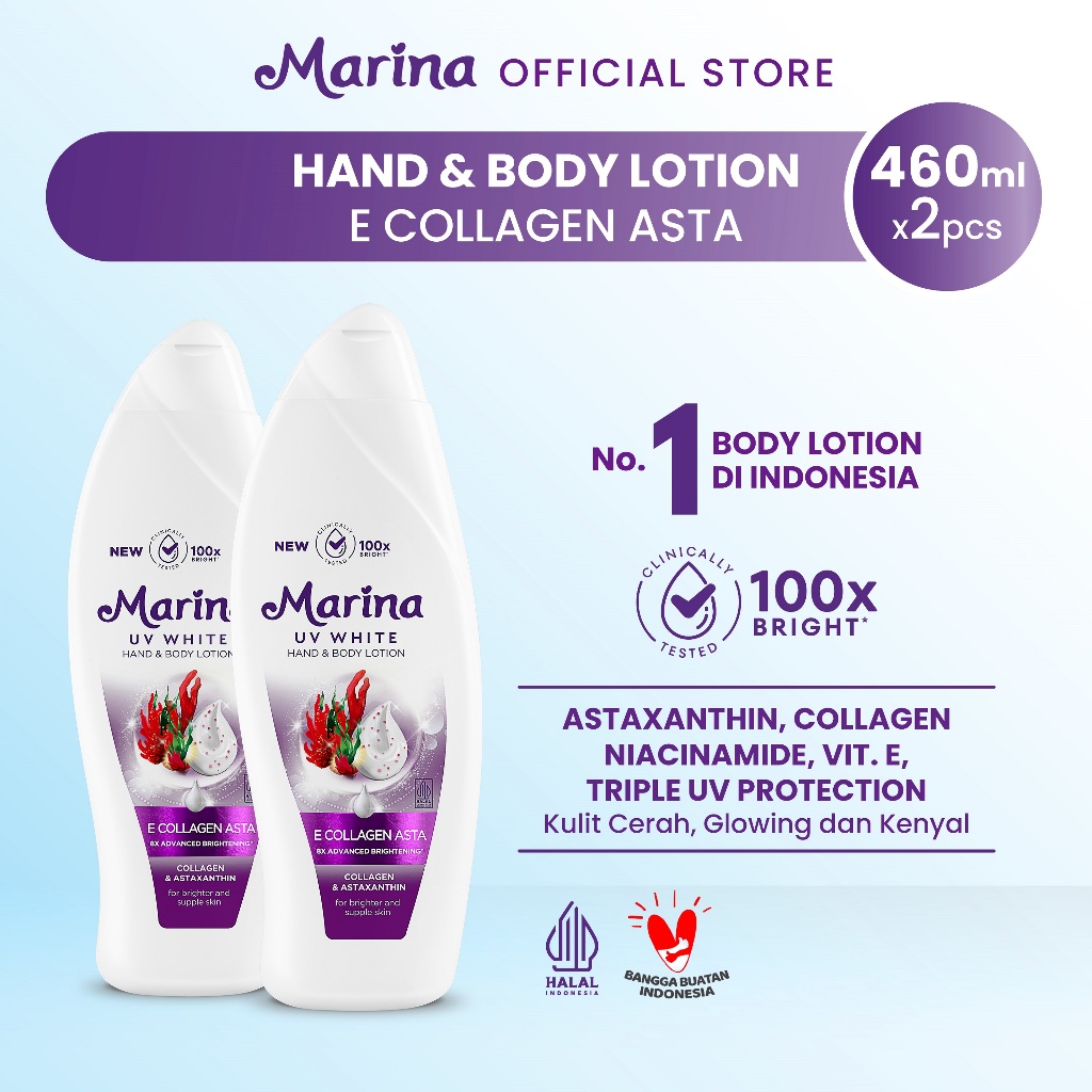 Marina UV White Hand & Body Lotion E Collagen Astaxanthin [460 ml/2 pcs] - Exp : 06.2027