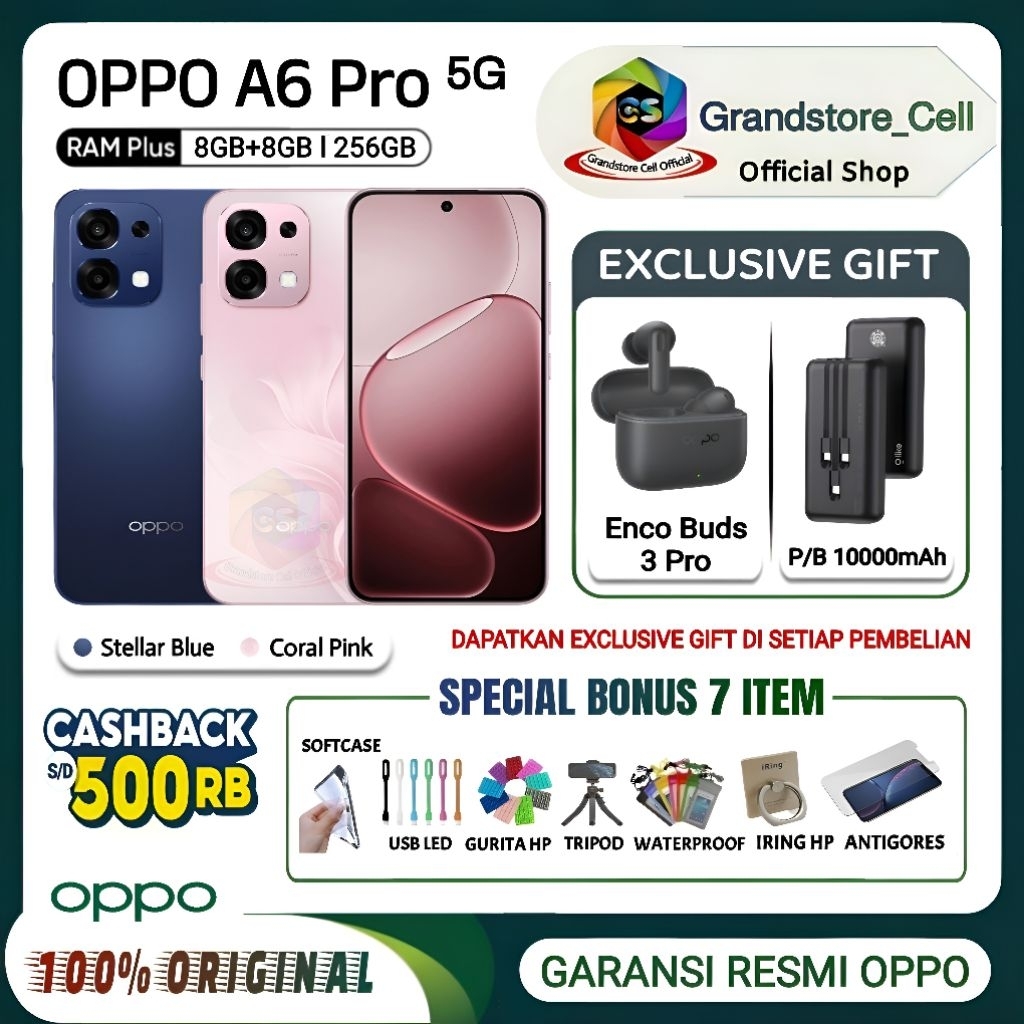 Jual OPPO A6 Pro 5G [8/256 GB] - MediaTek Dimensity 6300 - 120Hz AMOLED, IP69 - 7000mAh+80W - GARANSI RESMI OPPO INDONESIA | Shopee Indonesia