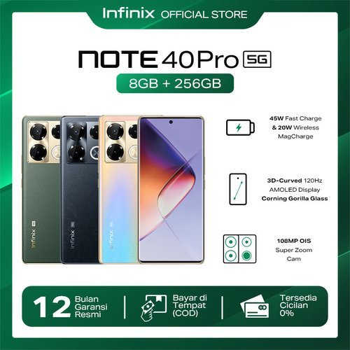 Jual Infinix Note 40 Pro 5G 8/256GB - Up to 16GB Extended RAM - Dimensity 7020 - 6.78” FHD+ 3D Curved Amoled - 108MP OIS - 45W Charger - NFC | Shopee Indonesia