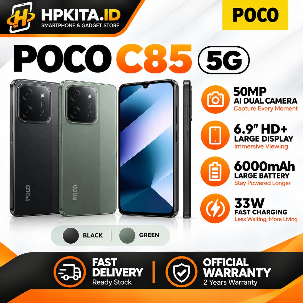 POCO C85 8GB+256GB | Baterai Besar 6000mAh | 33W Fast Charging | Layar 6.9" 120Hz | Kamera AI 50MP