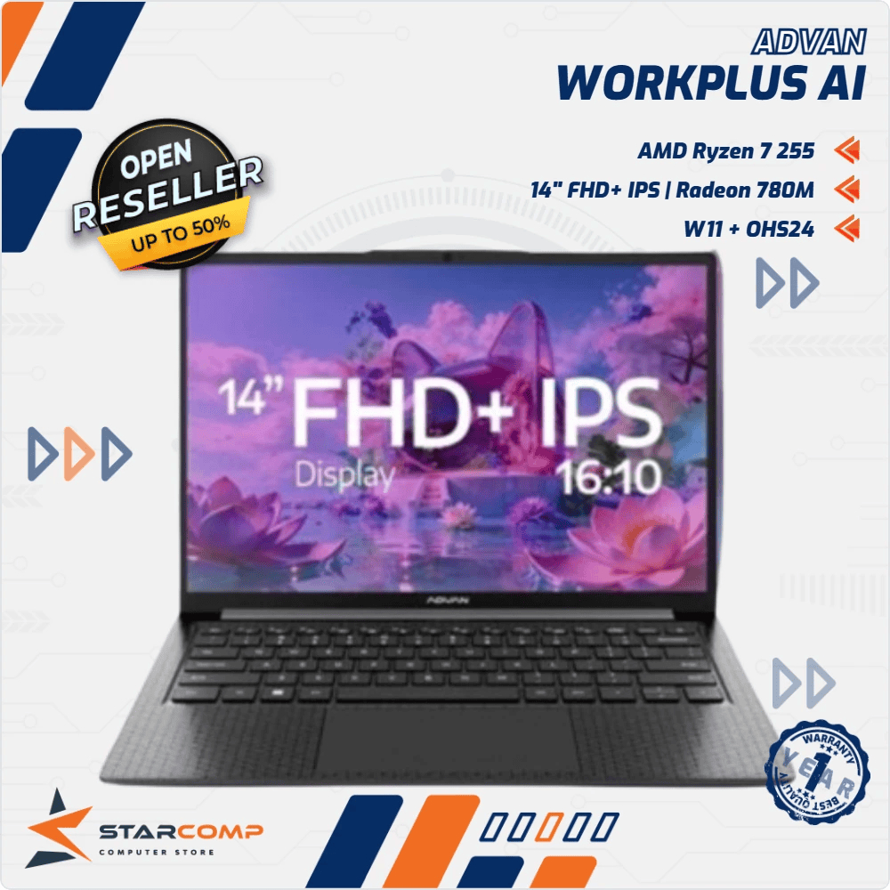 ADVAN Workplus AI Ryzen 7 255 8GB 512GB 14" FHD+ 16:10 IPS W11 Dual Cooling