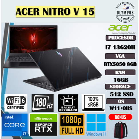 ACER NITRO V 15 I7 13620H RTX5050 8GB/ 16GB 512GB W11+OHS 15.6FHD 180HZ 100SRGB