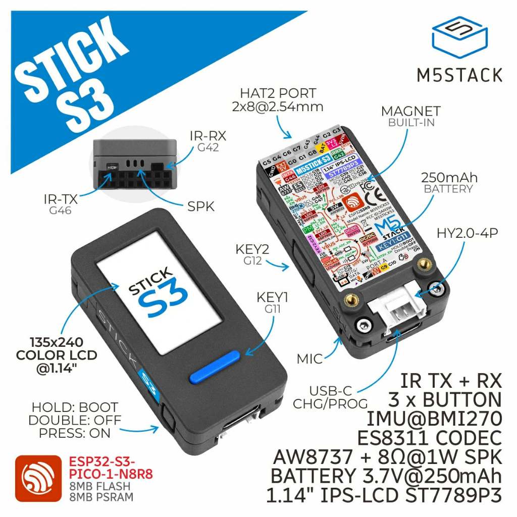 Jual M5StickS3 ESP32S3 M5Stack Mini IoT Dev Kit M5Stick S3 M5 | Shopee Indonesia