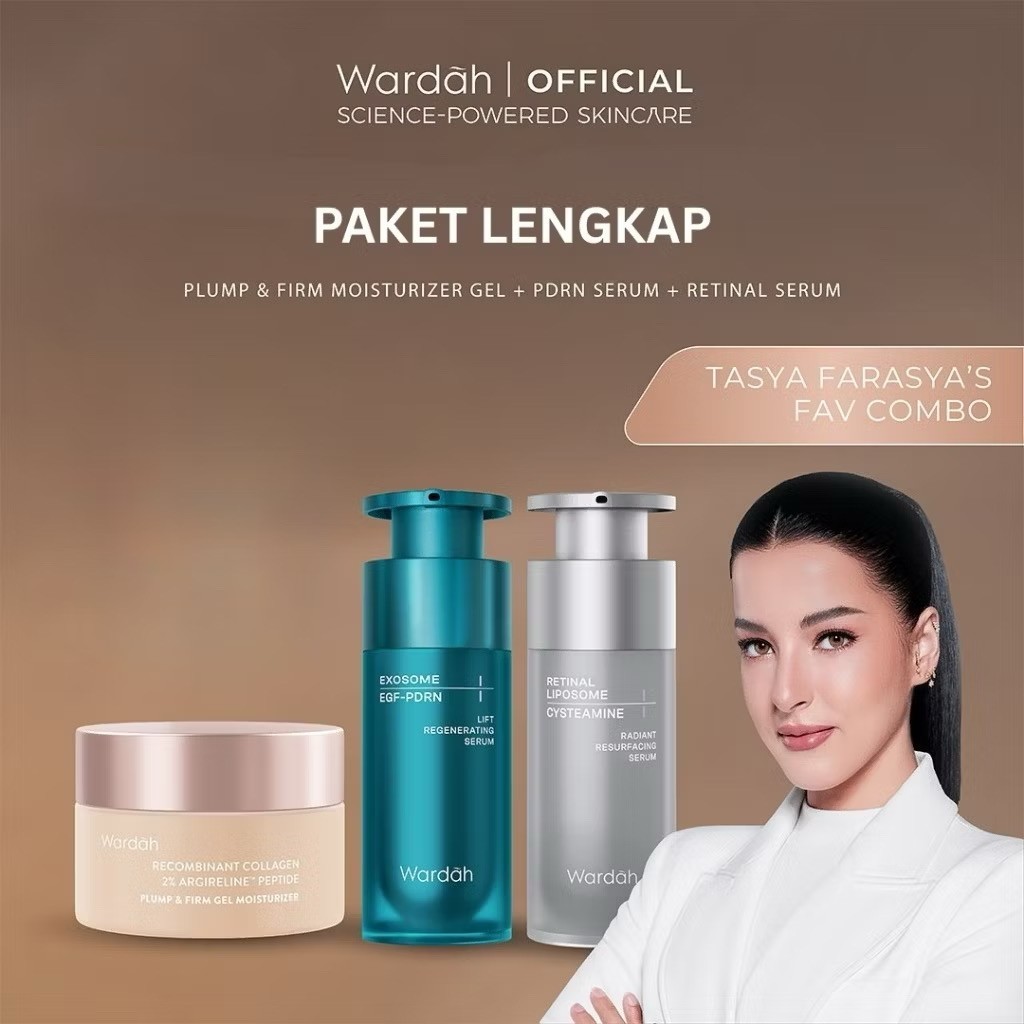 WARDAH Advance Complete Skincare - Plump & Firm Recombinant Collagen + 2% Argireline Peptide Gel Moisturizer 30g, Lift Regenerating Serum 30 ml, Radiant Resurfacing Retinal Cysteamine Serum 30 ml - Skincare