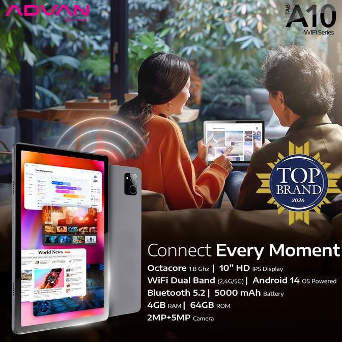 (FREE CASE) ADVAN TAB A10 Wifi 4GB/64GB 10.1IPS Screen Tablet Android 14