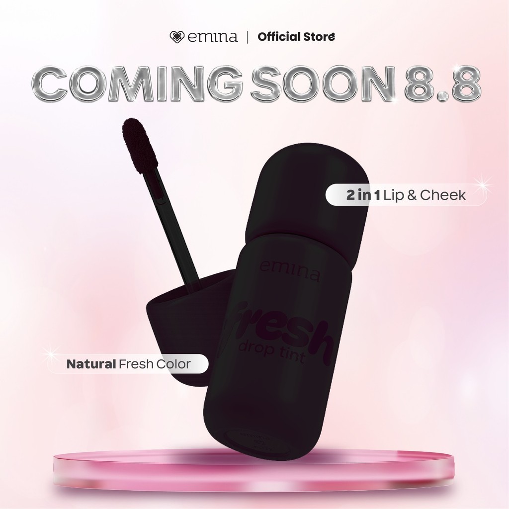 [COMING SOON] NEW! Emina Fresh Drop Tint 3 g -2in1 Lip & Cheek, Lip Tint Ringan, 12 Jam, Transferproof, Tidak Membuat Bibir Kering, Bibir Tetap Lembab, Mengandung Grapeberry Polyvitae, Vitamin C, Hydrating Waterburst Barrier, Lip Tint Korea